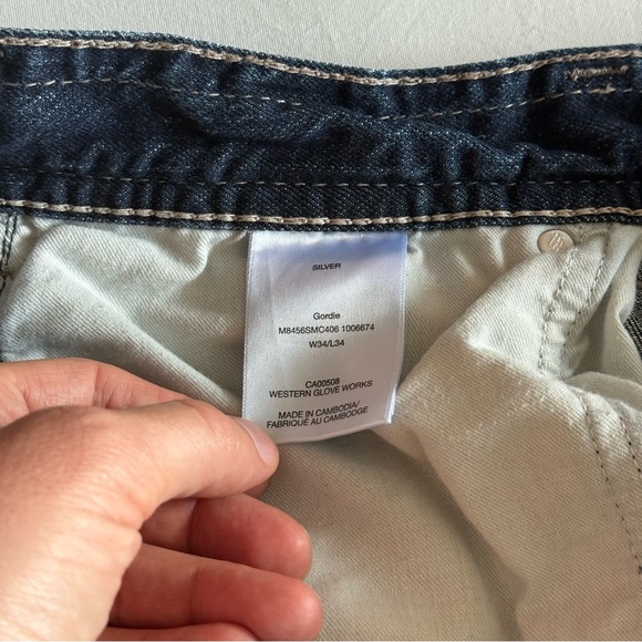 Silver Jeans Gordie Mens 34x34 Straight Fit Whiskered Thick Stitch Western - Picture 10 of 14